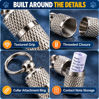 Dog ID Contact Capsule for Collars – 3-Pack Emergency Contact Tag Holder for Walks & Travel