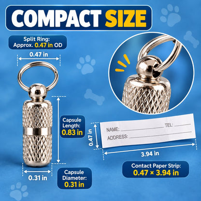Dog ID Contact Capsule for Collars – 3-Pack Emergency Contact Tag Holder for Walks & Travel