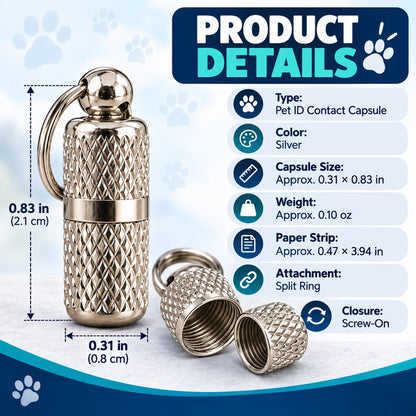 Dog ID Contact Capsule for Collars – 3-Pack Emergency Contact Tag Holder for Walks & Travel
