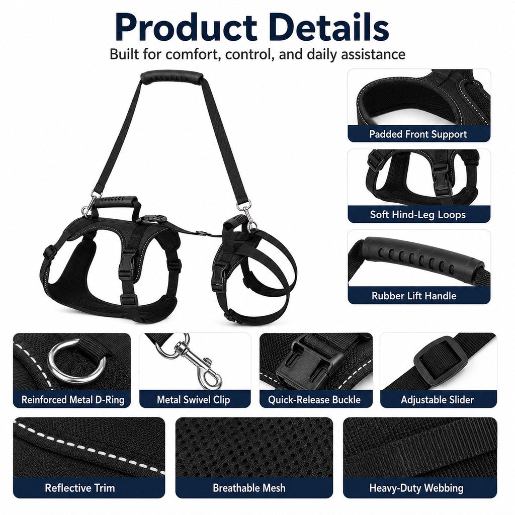 Full-Body Dog Lift Harness for Large Dogs - Front & Rear Mobility Support for Stairs, Car Ramps and Weak Hind Legs