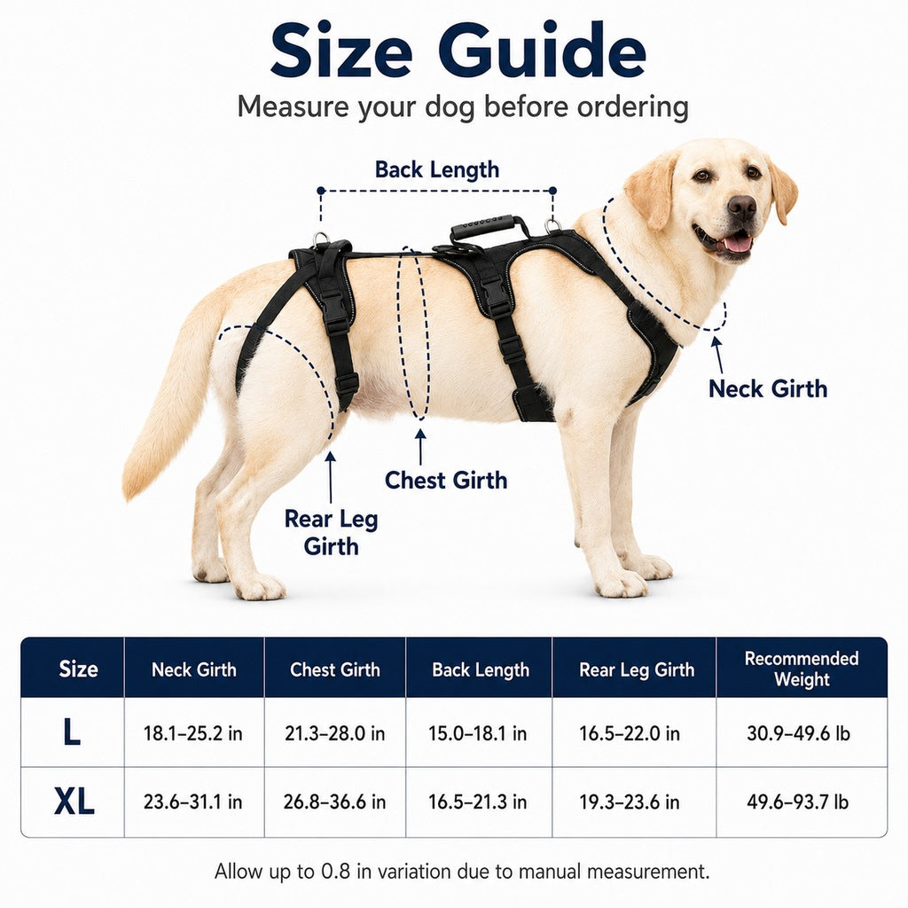 Full-Body Dog Lift Harness for Large Dogs - Front & Rear Mobility Support for Stairs, Car Ramps and Weak Hind Legs