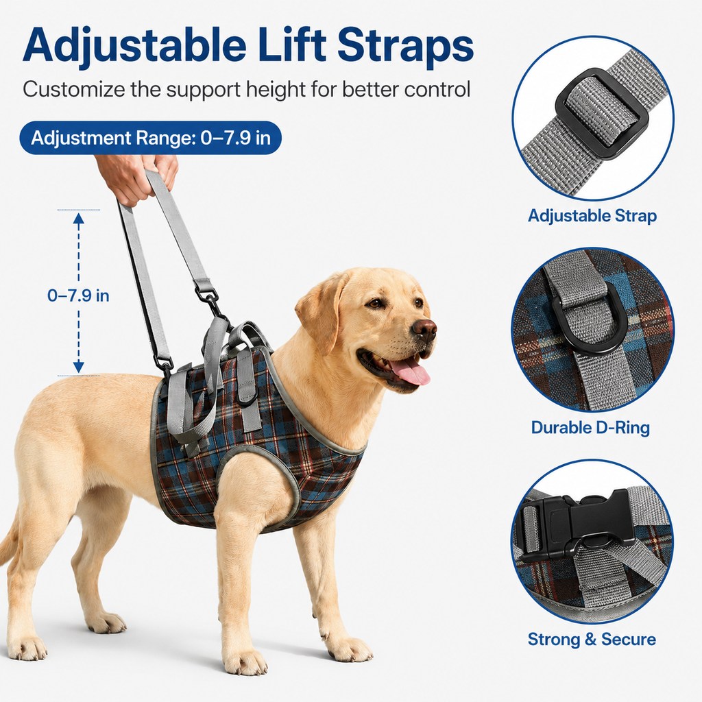 Dog Mobility Support Harness for Stairs & Cars - Front or Rear Lift Assist for Weak Legs