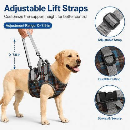 Dog Mobility Support Harness for Stairs & Cars - Front or Rear Lift Assist for Weak Legs