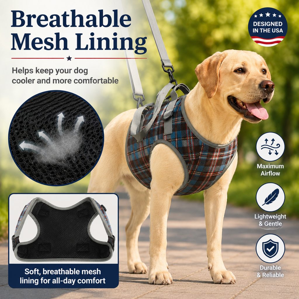 Dog Mobility Support Harness for Stairs & Cars - Front or Rear Lift Assist for Weak Legs