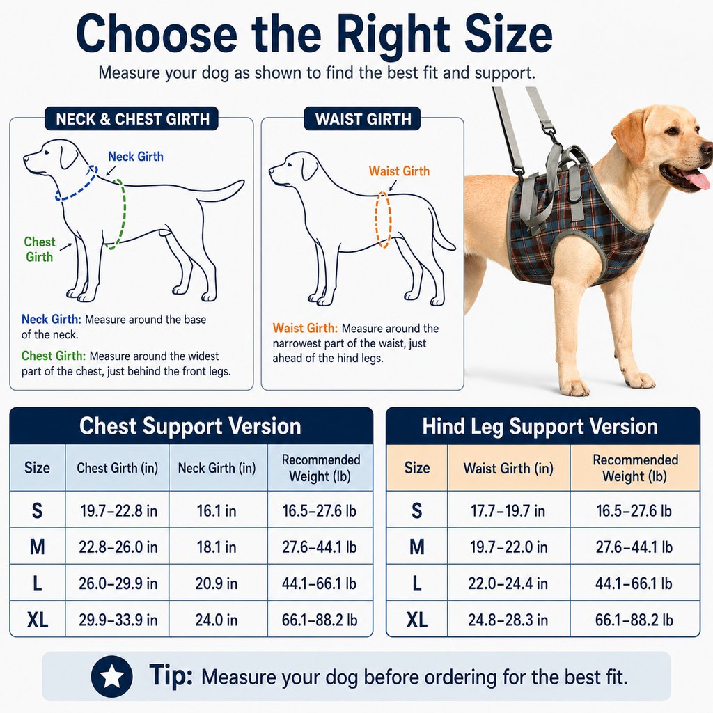 Dog Mobility Support Harness for Stairs & Cars - Front or Rear Lift Assist for Weak Legs