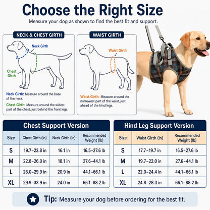 Dog Mobility Support Harness for Stairs & Cars - Front or Rear Lift Assist for Weak Legs