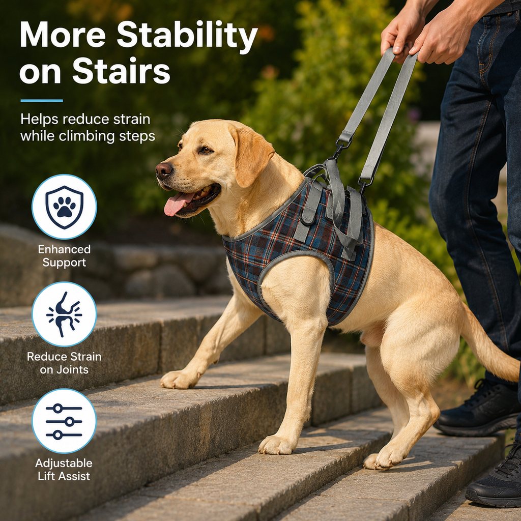 Dog Mobility Support Harness for Stairs & Cars - Front or Rear Lift Assist for Weak Legs