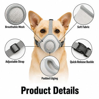 Breathable Dog Muzzle for Walks, Grooming & Vet Visits - Soft Adjustable Mesh Muzzle to Help Reduce Biting, Chewing & Barking