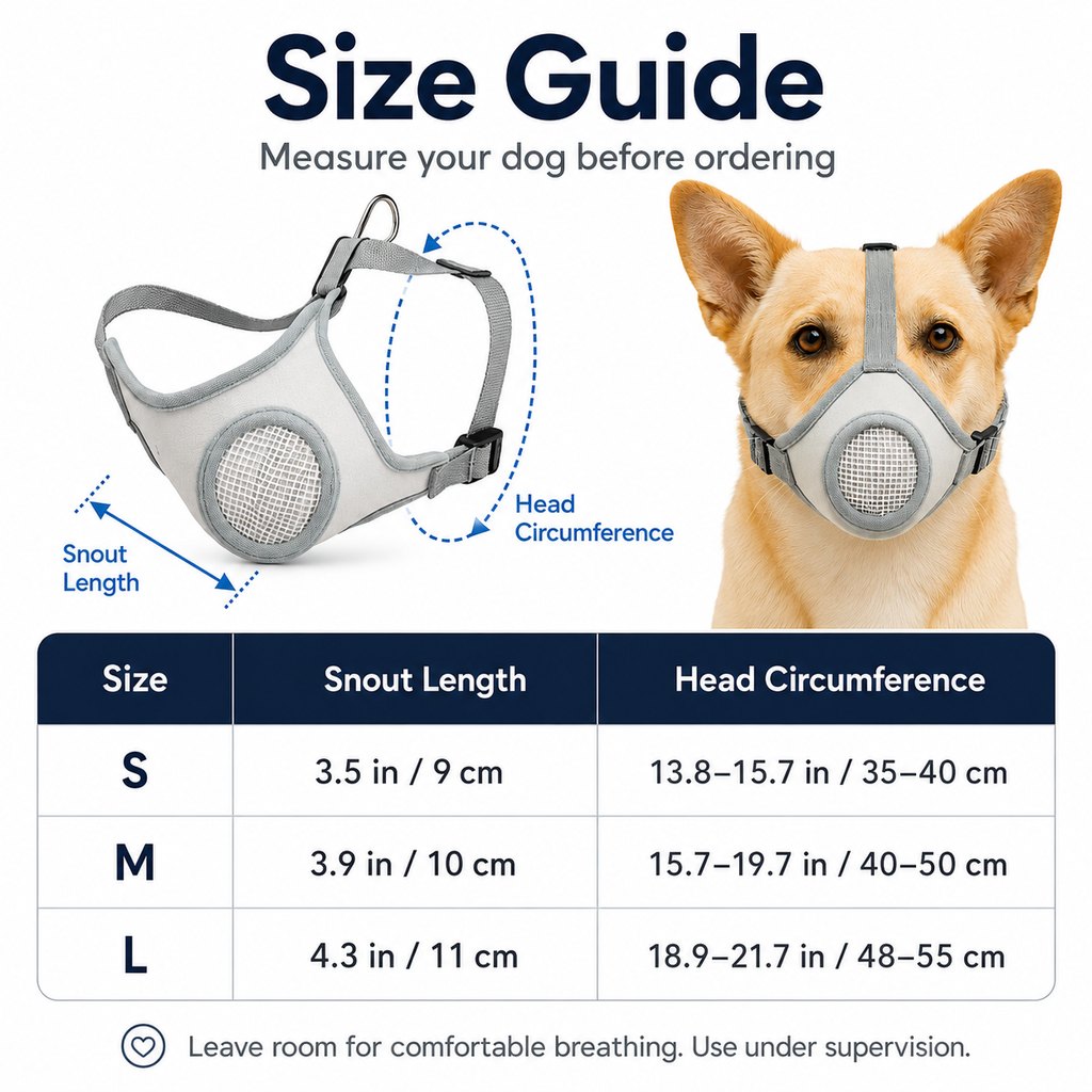 Breathable Dog Muzzle for Walks, Grooming & Vet Visits - Soft Adjustable Mesh Muzzle to Help Reduce Biting, Chewing & Barking