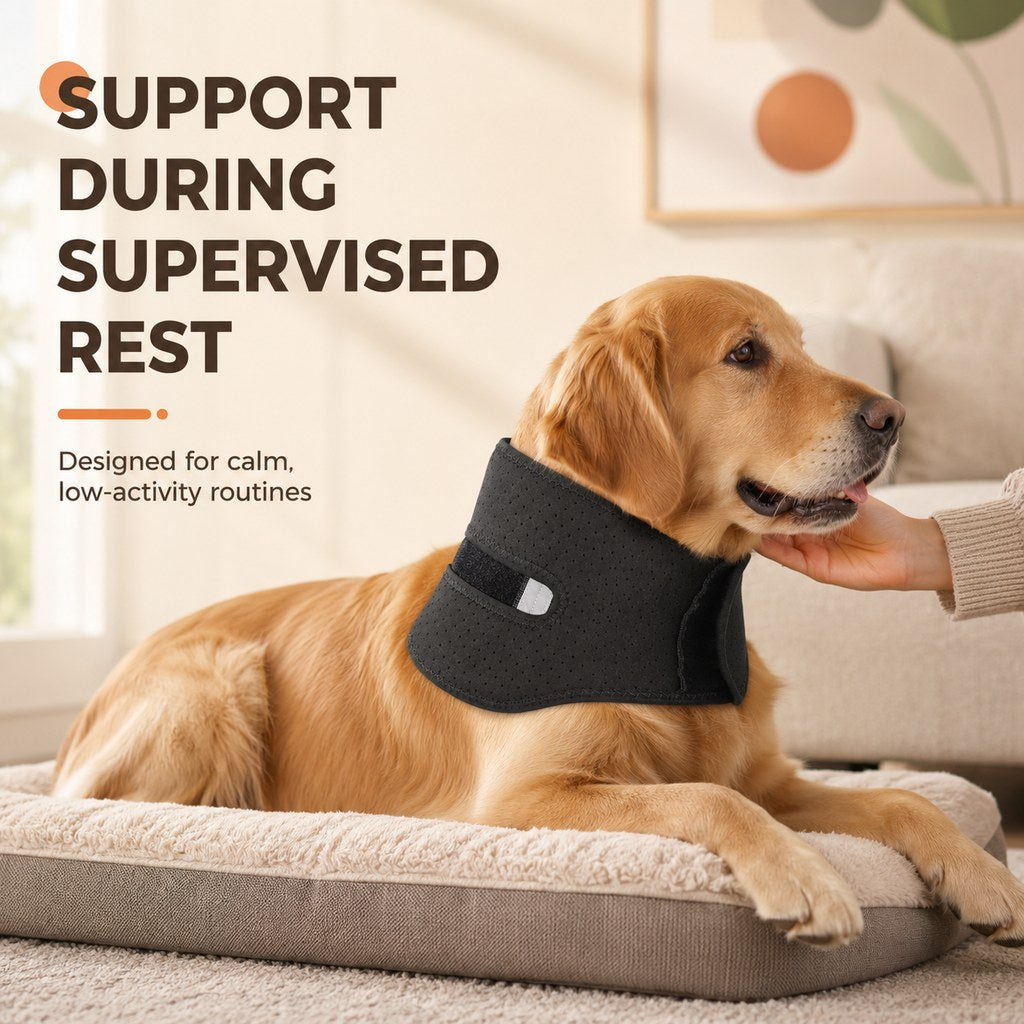 Adjustable Dog Neck Support Brace for At-Home Rest - Breathable Structured Wrap for Added Stability