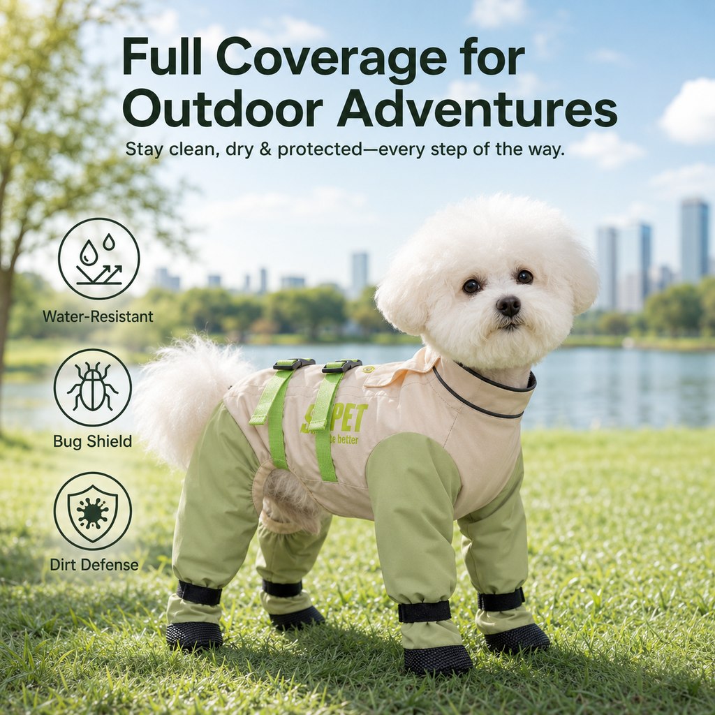 Dog Outdoor Protection Suit – Keep Fur Cleaner from Grass, Dirt, Bugs & Wet Ground During Walks