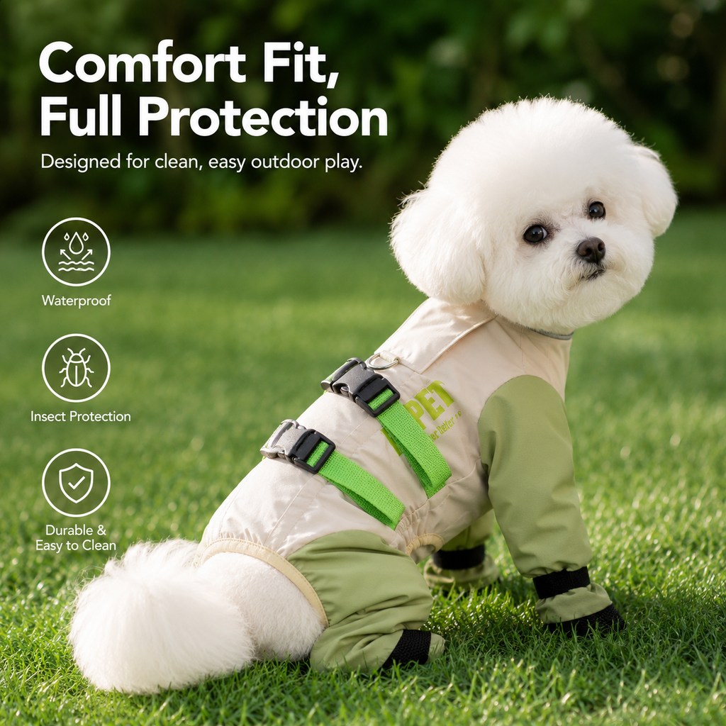 Dog Outdoor Protection Suit – Keep Fur Cleaner from Grass, Dirt, Bugs & Wet Ground During Walks
