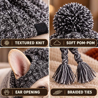 French Bulldog & Pug Winter Knit Hat with Ear Openings for Chilly Walks