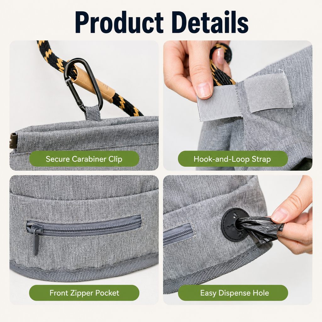 Dog Poop Bag Holder for Walks - Carry Used Waste Bags Hands-Free Until the Next Trash Can
