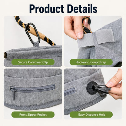 Dog Poop Bag Holder for Walks - Carry Used Waste Bags Hands-Free Until the Next Trash Can