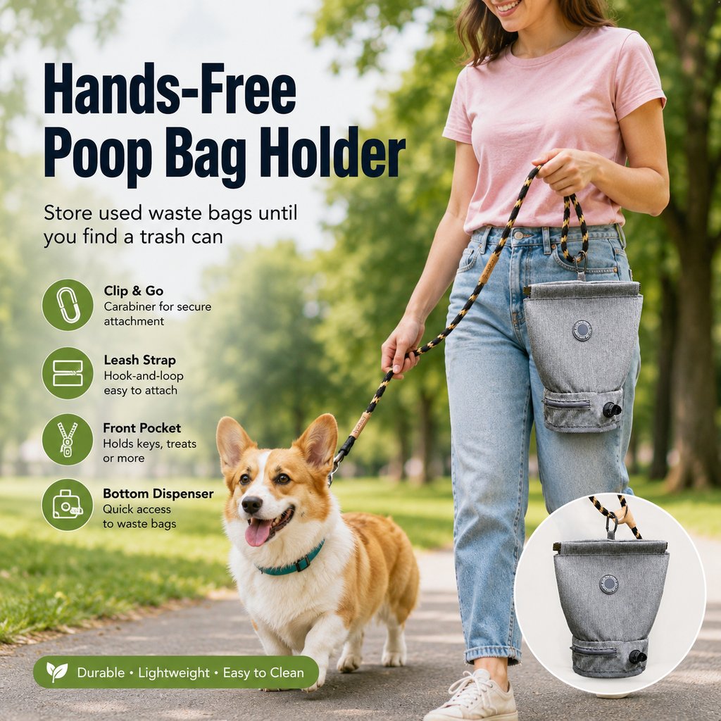 Dog Poop Bag Holder for Walks - Carry Used Waste Bags Hands-Free Until the Next Trash Can