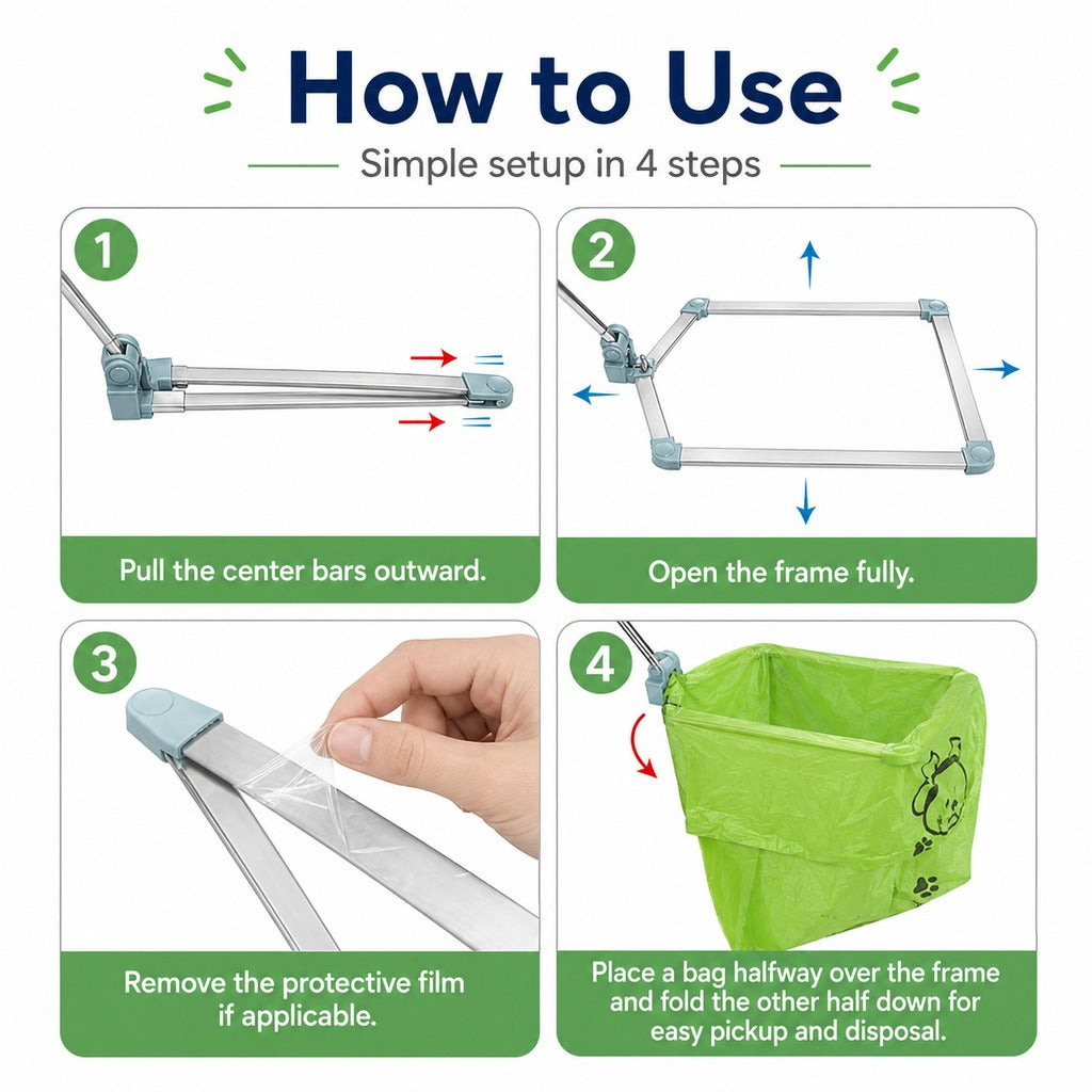 Foldable Dog Poop Catcher for Walks - No-Bend Waste Pickup Tool with Telescopic Handle