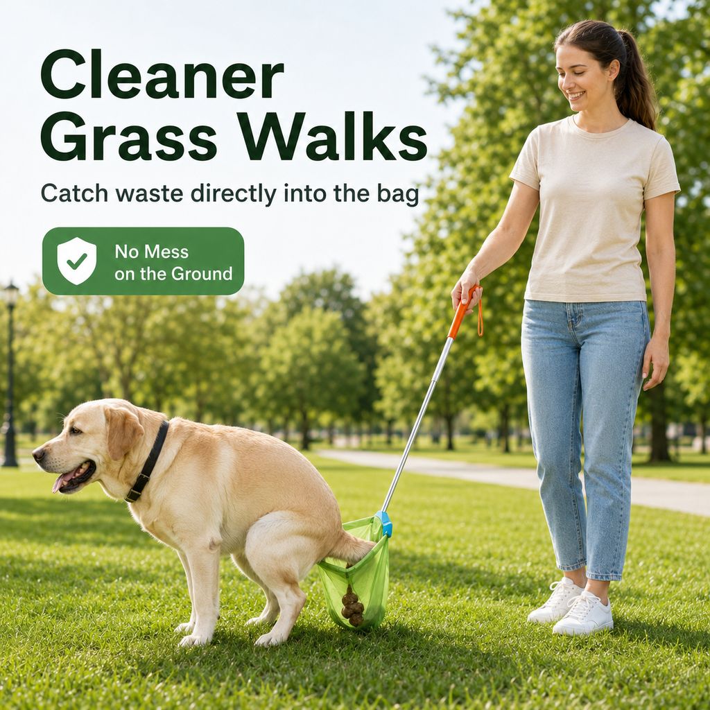 Foldable Dog Poop Catcher for Walks - No-Bend Waste Pickup Tool with Telescopic Handle