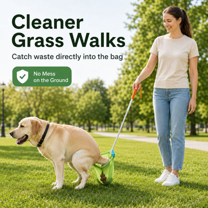 Foldable Dog Poop Catcher for Walks - No-Bend Waste Pickup Tool with Telescopic Handle