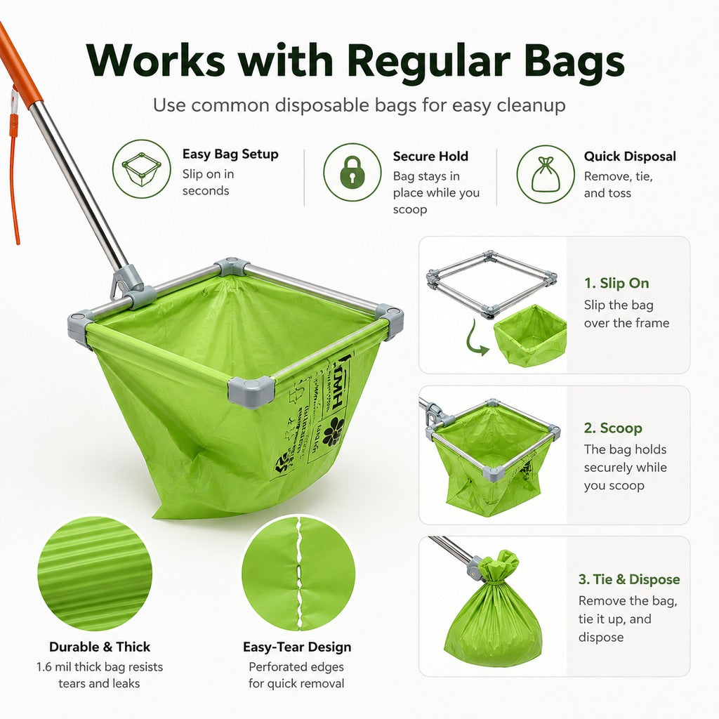 Foldable Dog Poop Catcher for Walks - No-Bend Waste Pickup Tool with Telescopic Handle