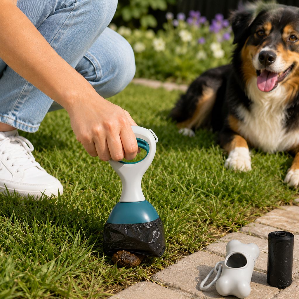 Dog Pooper Scooper for Walks & Yard Cleanup - Bag-Lined Claw with 3 Handle Lengths for Less-Contact Pickup