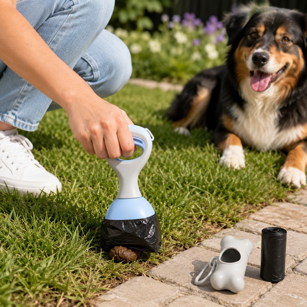 Dog Pooper Scooper for Walks & Yard Cleanup - Bag-Lined Claw with 3 Handle Lengths for Less-Contact Pickup
