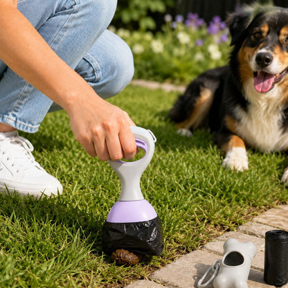 Dog Pooper Scooper for Walks & Yard Cleanup - Bag-Lined Claw with 3 Handle Lengths for Less-Contact Pickup