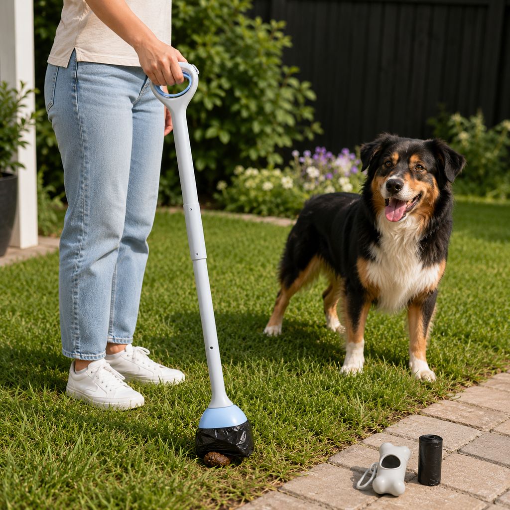 Dog Pooper Scooper for Walks & Yard Cleanup - Bag-Lined Claw with 3 Handle Lengths for Less-Contact Pickup