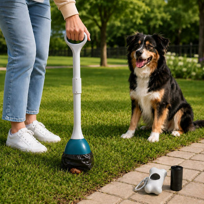 Dog Pooper Scooper for Walks & Yard Cleanup - Bag-Lined Claw with 3 Handle Lengths for Less-Contact Pickup