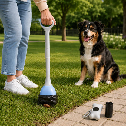 Dog Pooper Scooper for Walks & Yard Cleanup - Bag-Lined Claw with 3 Handle Lengths for Less-Contact Pickup