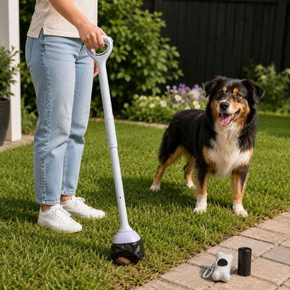 Dog Pooper Scooper for Walks & Yard Cleanup - Bag-Lined Claw with 3 Handle Lengths for Less-Contact Pickup