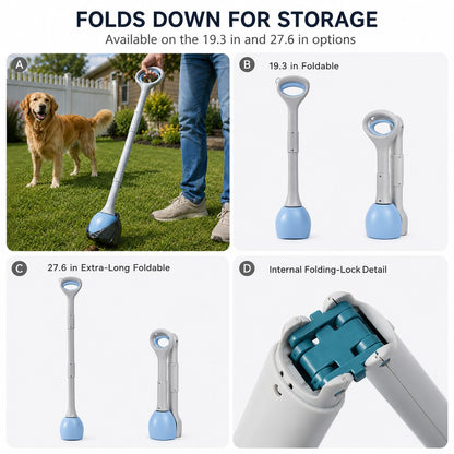 Dog Pooper Scooper for Walks & Yard Cleanup - Bag-Lined Claw with 3 Handle Lengths for Less-Contact Pickup