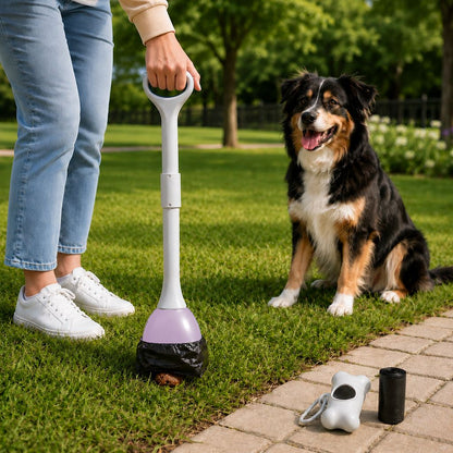 Dog Pooper Scooper for Walks & Yard Cleanup - Bag-Lined Claw with 3 Handle Lengths for Less-Contact Pickup