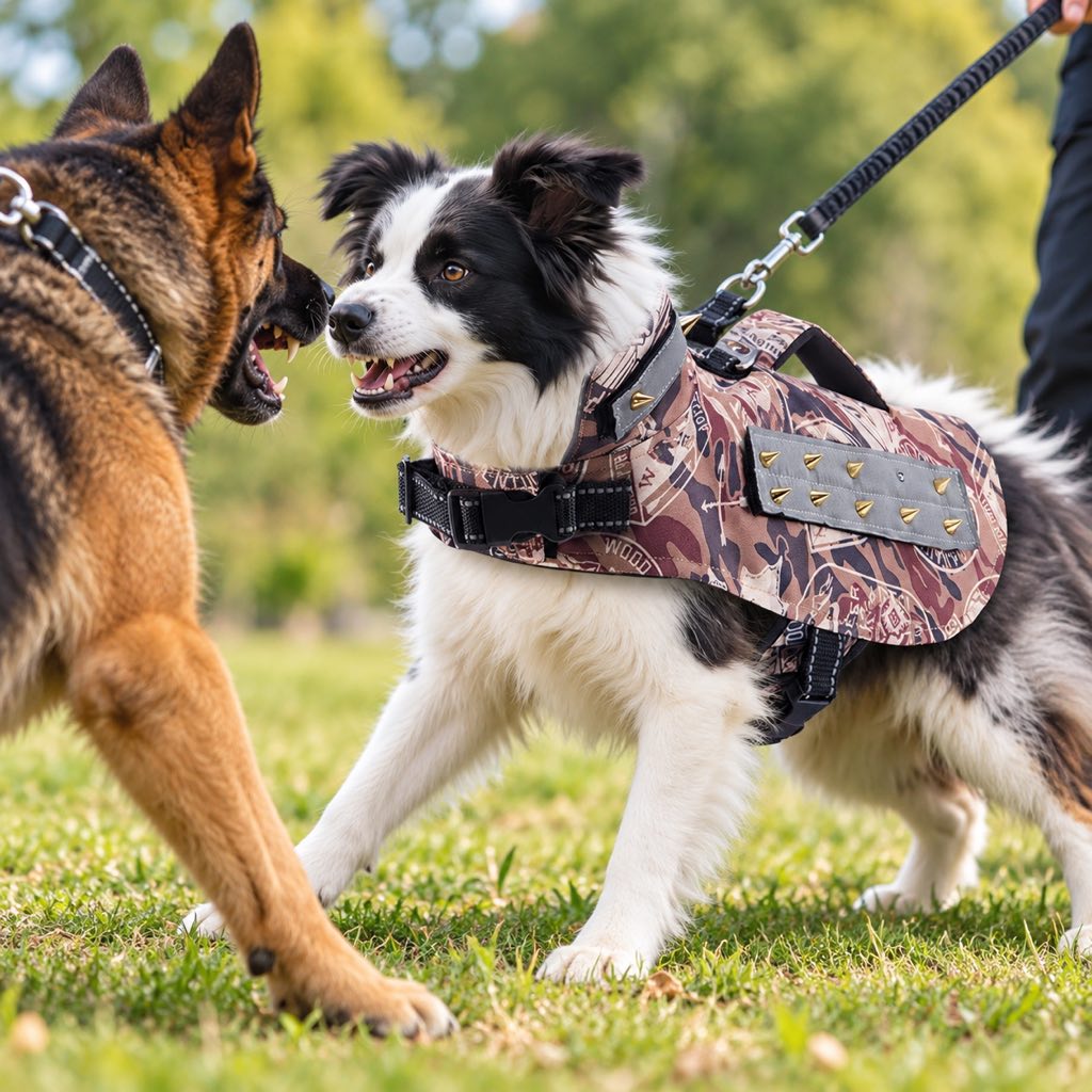 Protective Anti-Bite Dog Vest for Dog Parks & Training – Studded Neck & Body Guard with Control Handle
