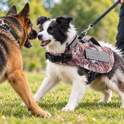 Protective Anti-Bite Dog Vest for Dog Parks & Training – Studded Neck & Body Guard with Control Handle
