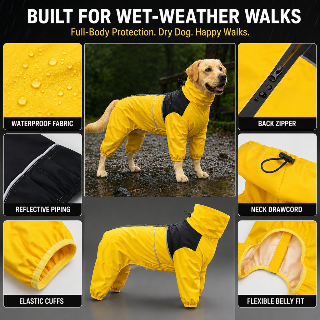 Full-Body Waterproof Dog Rain Suit for Muddy Walks - Keeps Belly & Legs Cleaner