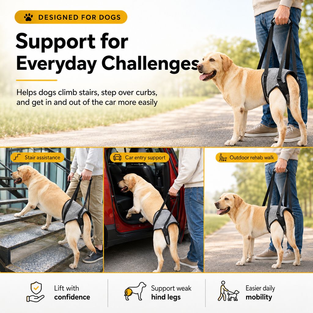 Dog Rear Support Harness for Stairs, Walks & Car Rides - Mobility Lift Sling for Senior Dogs with Weak Hind Legs