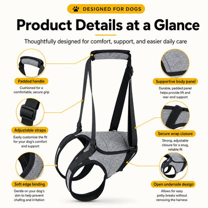 Dog Rear Support Harness for Stairs, Walks & Car Rides - Mobility Lift Sling for Senior Dogs with Weak Hind Legs