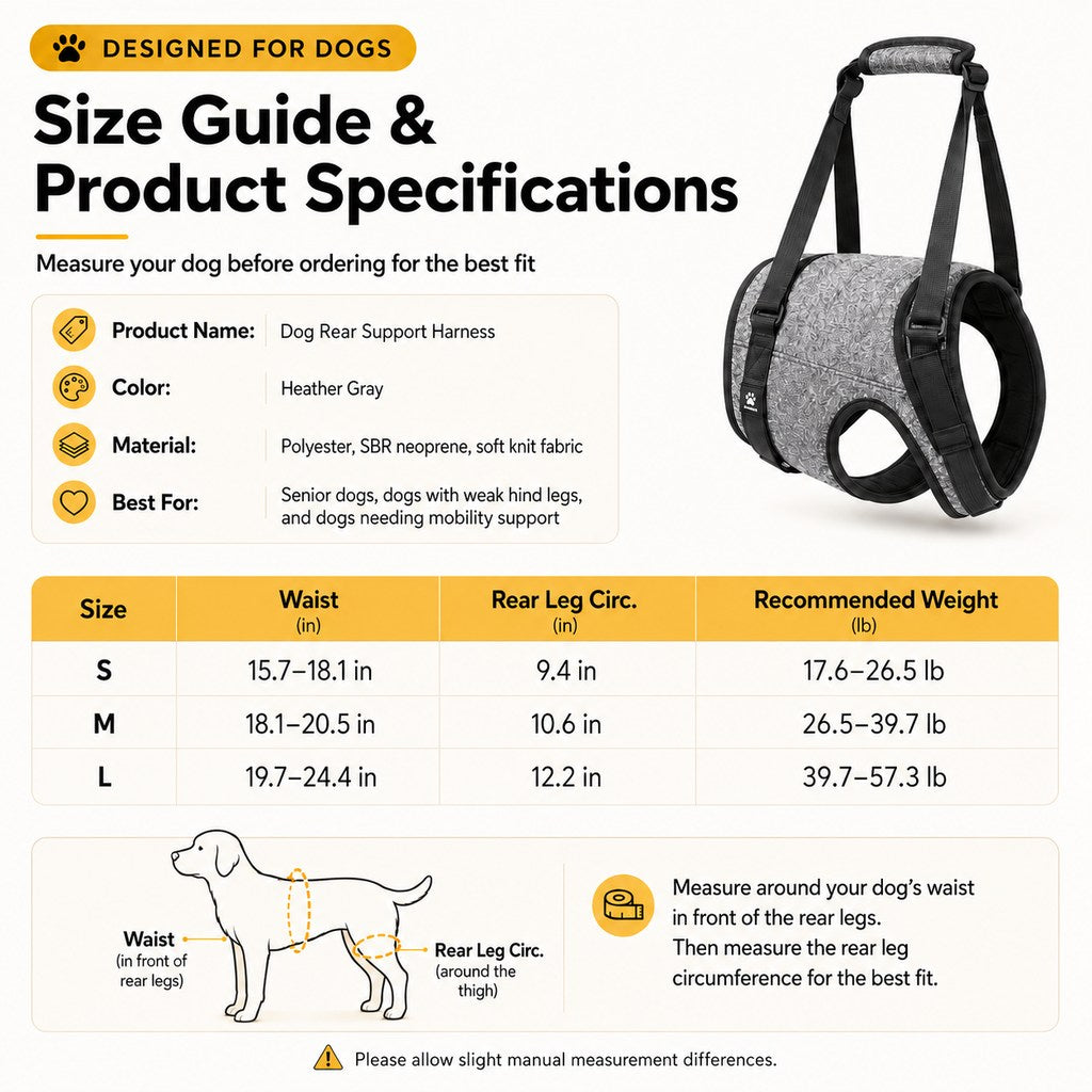 Dog Rear Support Harness for Stairs, Walks & Car Rides - Mobility Lift Sling for Senior Dogs with Weak Hind Legs