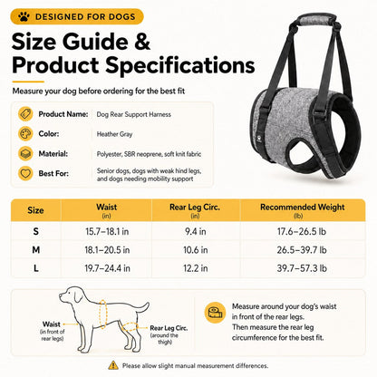 Dog Rear Support Harness for Stairs, Walks & Car Rides - Mobility Lift Sling for Senior Dogs with Weak Hind Legs