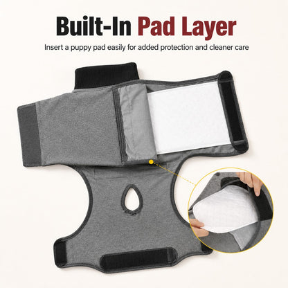 Dog Recovery Suit with Pad Layer for Post-Surgery, Heat Cycles & Licking Protection