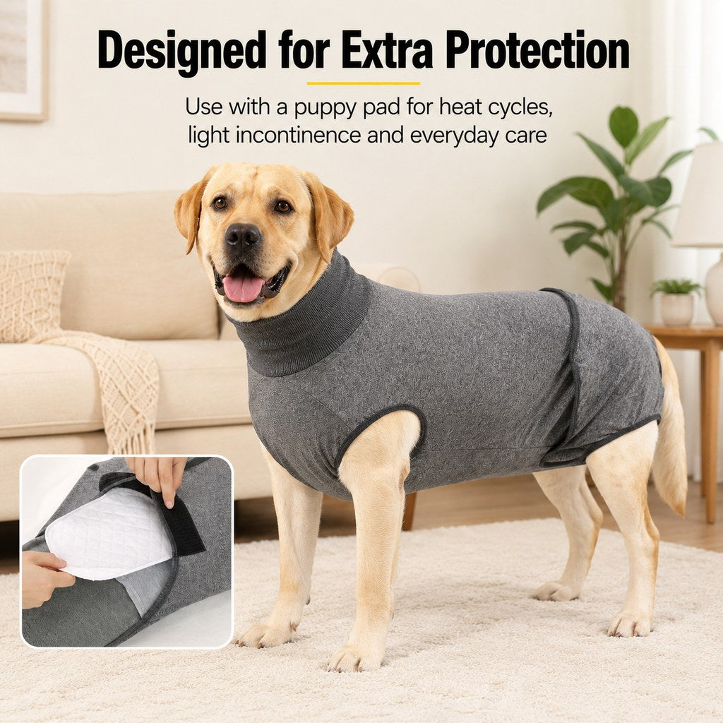 Dog Recovery Suit with Pad Layer for Post-Surgery, Heat Cycles & Licking Protection