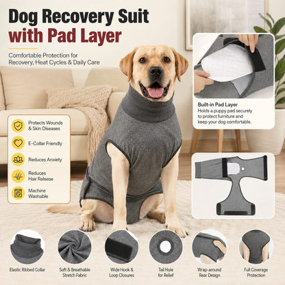 Dog Recovery Suit with Pad Layer for Post-Surgery, Heat Cycles & Licking Protection