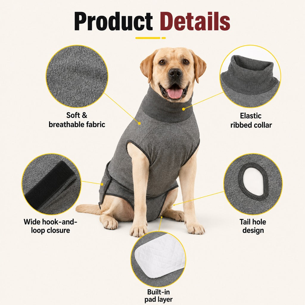 Dog Recovery Suit with Pad Layer for Post-Surgery, Heat Cycles & Licking Protection