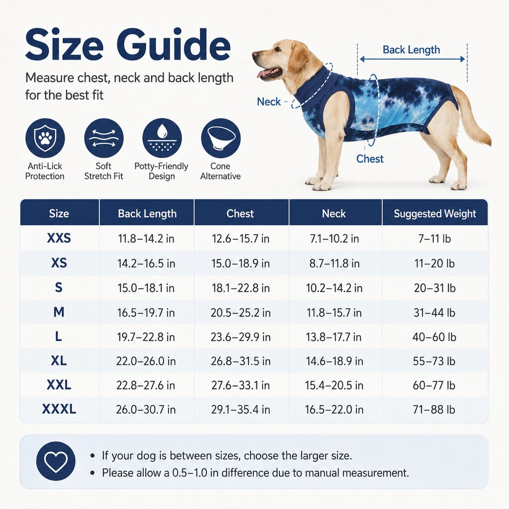 Dog Post Surgery Recovery Suit - Soft Anti-Lick Protective Onesie for Spay Neuter Recovery