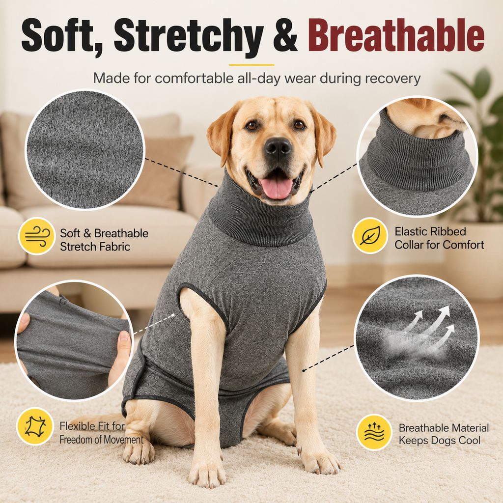 Dog Recovery Suit with Pad Layer for Post-Surgery, Heat Cycles & Licking Protection