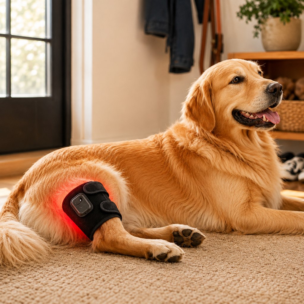 Dog Red Light Joint Wrap for Senior Dogs & Post-Walk Comfort - 20-LED Adjustable Mobility Support