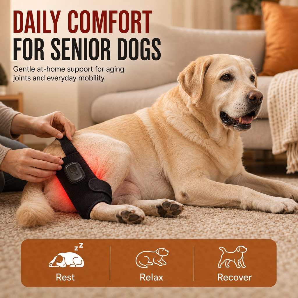 Dog Red Light Joint Wrap for Senior Dogs & Post-Walk Comfort - 20-LED Adjustable Mobility Support