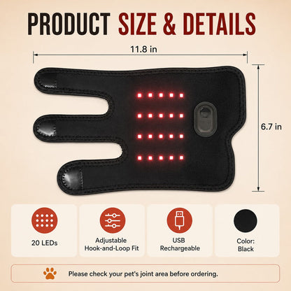 Dog Red Light Joint Wrap for Senior Dogs & Post-Walk Comfort - 20-LED Adjustable Mobility Support