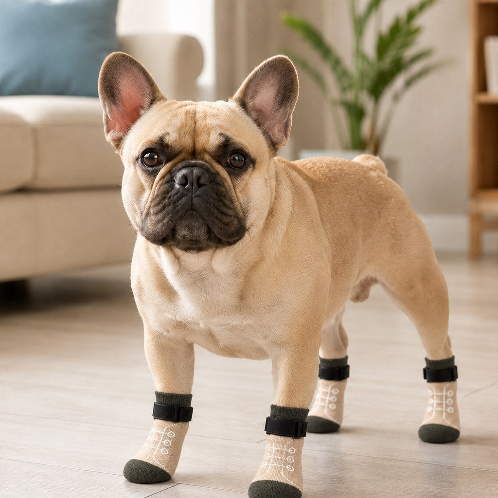 French Bulldog Non-Slip Socks for Tile & Hardwood Floors - Helps Reduce Back-Leg Slipping, 4-Pack